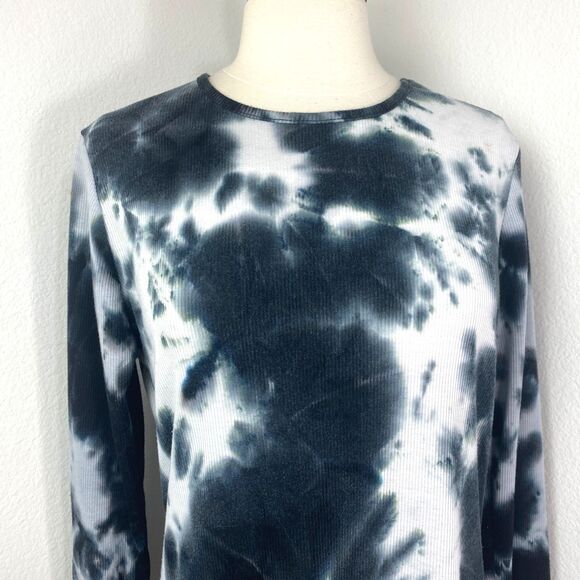 Justify Black Tie Dye Ribbed Knit Sheath Dress Size Large Long Sleeve Above Knee - Picture 2 of 9